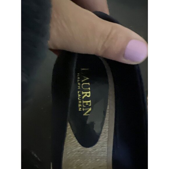 Ralph Lauren Cecilia Womens 10B Navy Shantung Wedge Espadrilles Vacation Resort - Picture 3 of 6